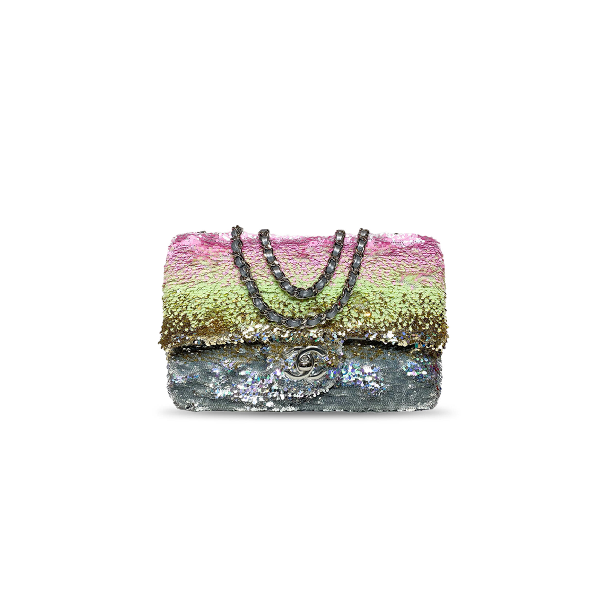 Ch**el pink green silver sequins mini flap bag (20*14*5cm)